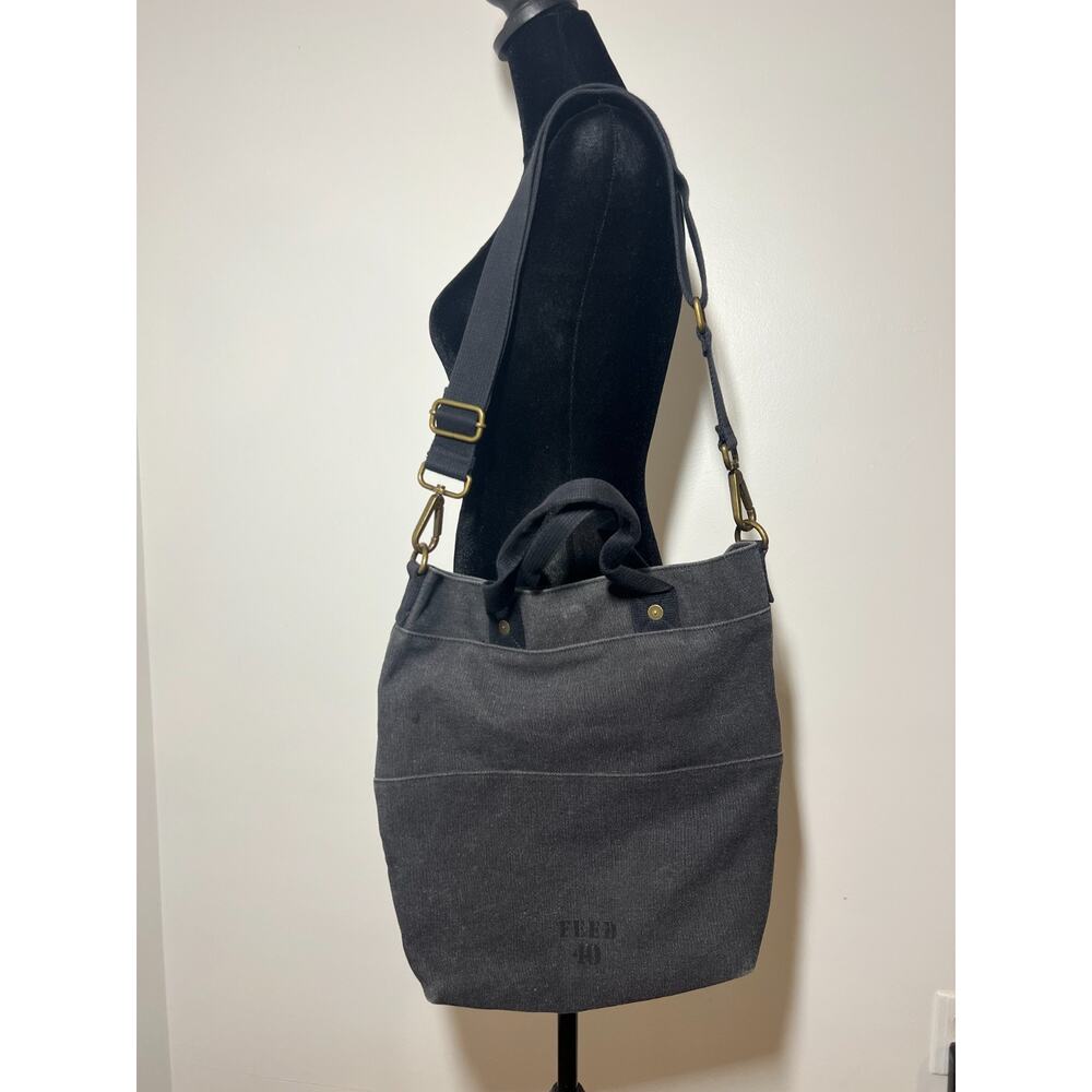 Feed Dark Gray Canvas Go To Crossbody Tote Bag Purse Carryall Top Zip 14" x 15"